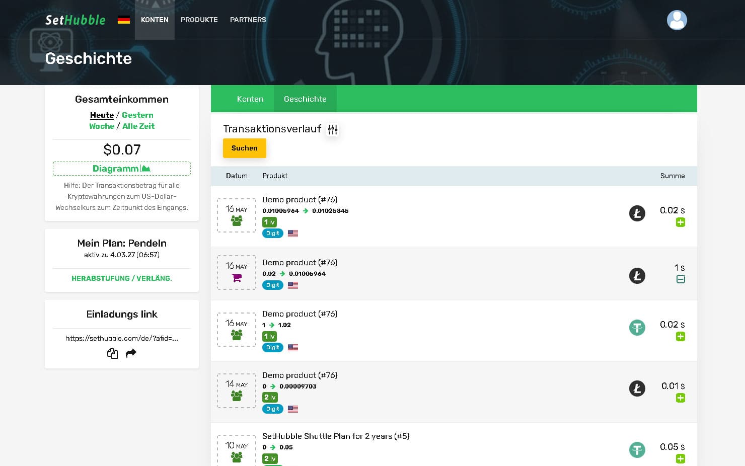 Vollständige Transaktionshistorie