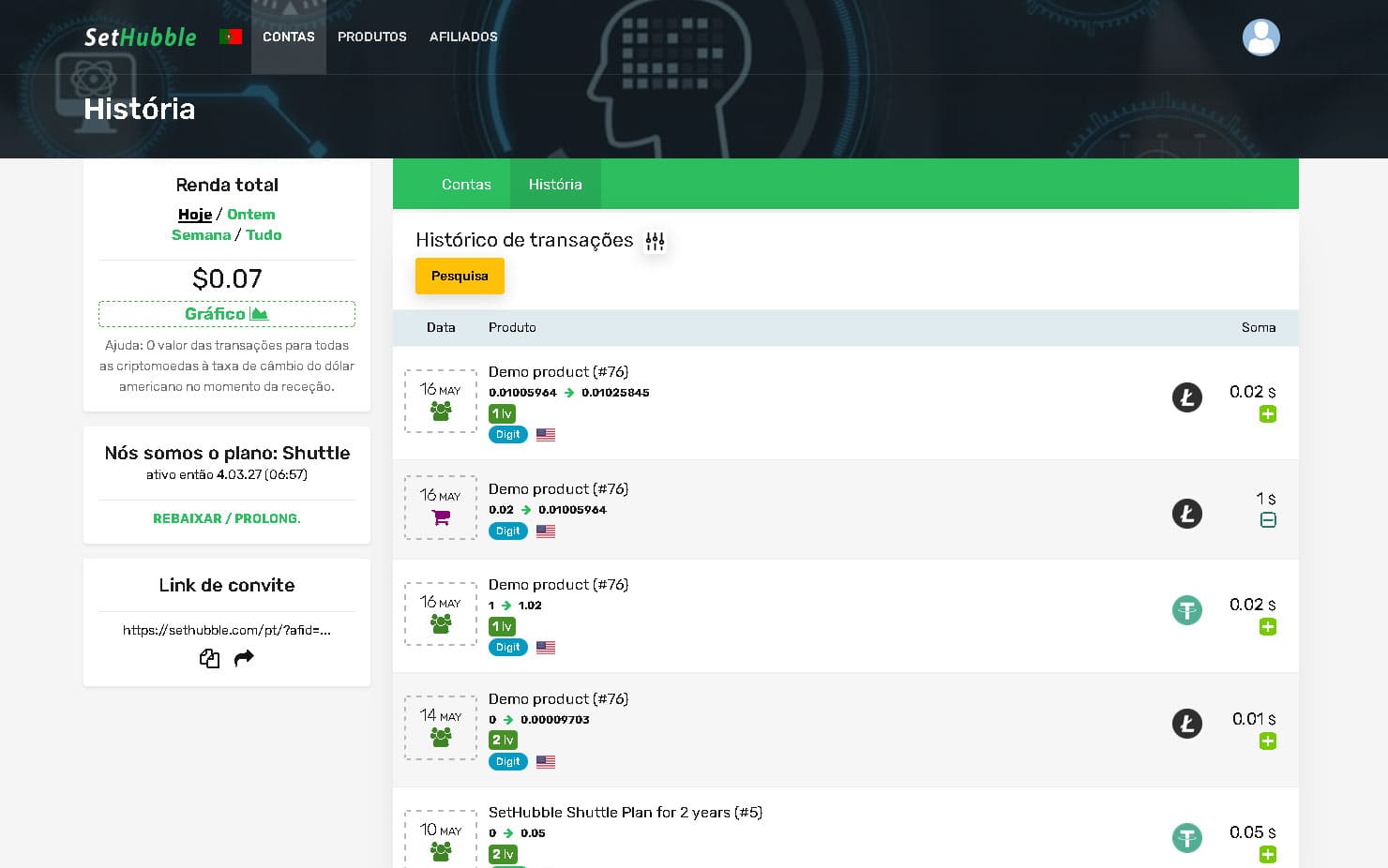 Histórico Detalhado de Transações Histórico Completo de Transações