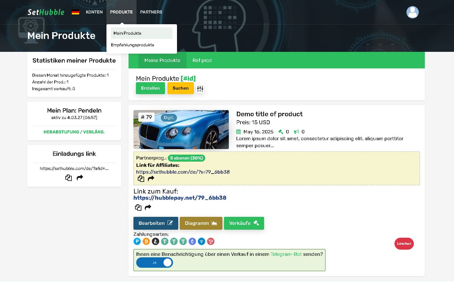 Produkt hinzufügen und mit Partnerprogramm verbinden