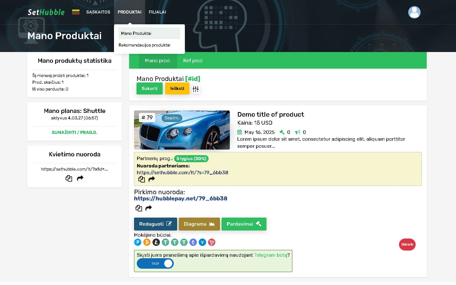 Produktas pridėtas su partnerių programa Pridėti produktą ir prijungti prie partnerių programos