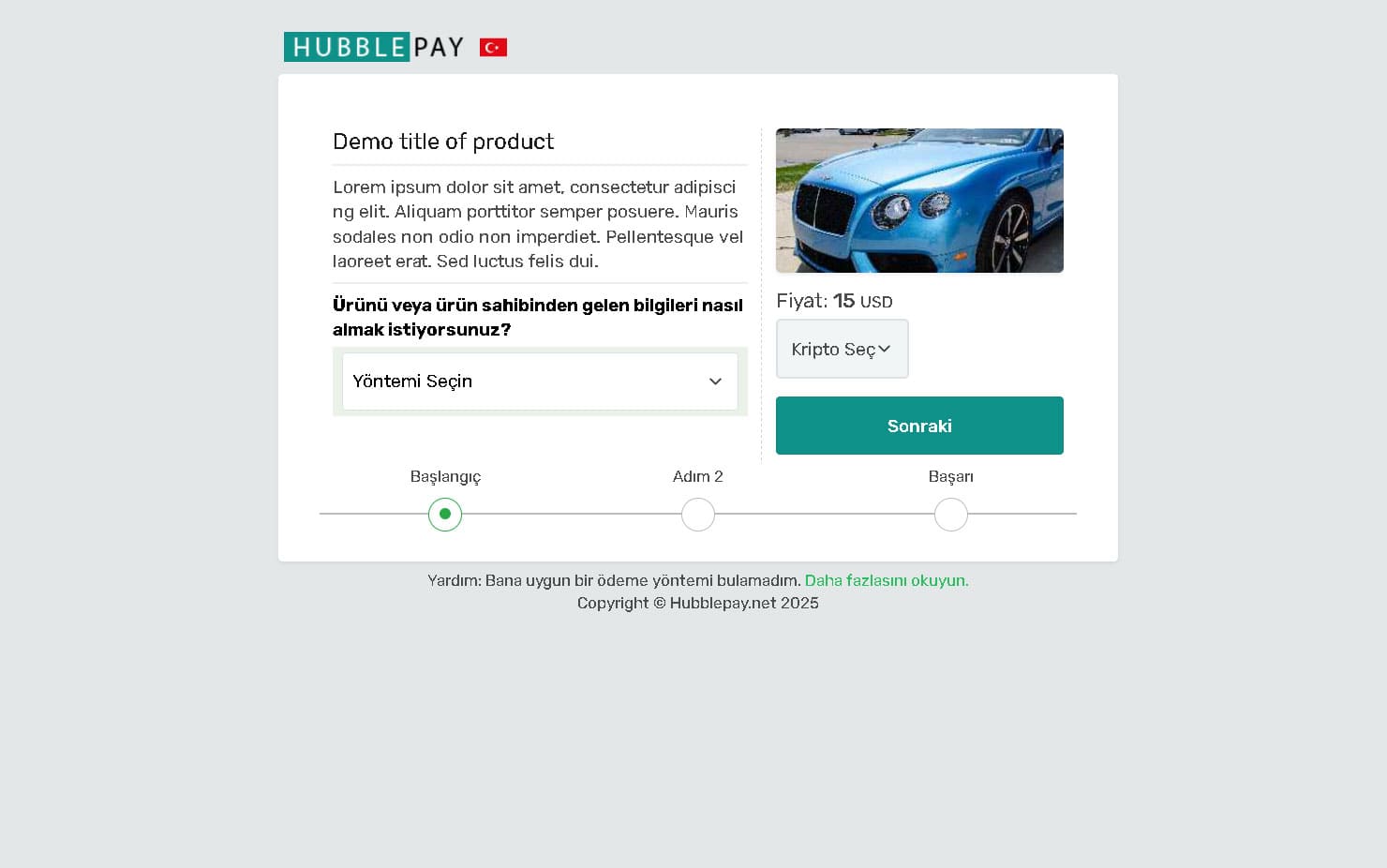 Kripto para ödeme formunun ilk adımı