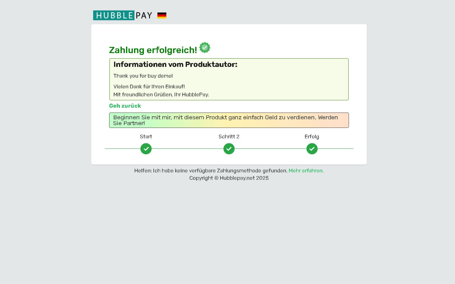 Letzter Schritt. Mit Kryptowährung bezahlt und Ware erhalten.