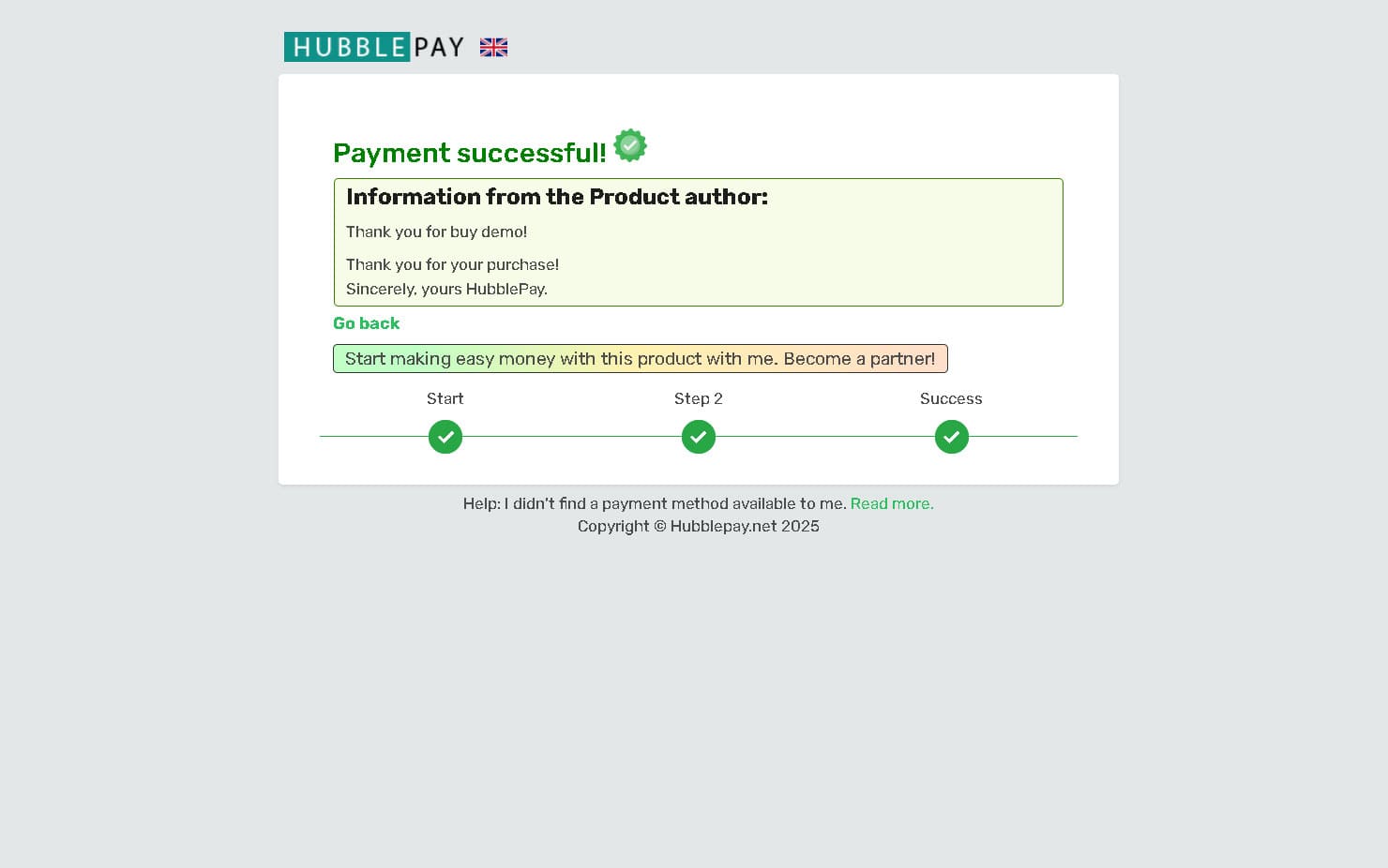 Successful Payment and Product Delivery Final step. Paid with cryptocurrency and product received.