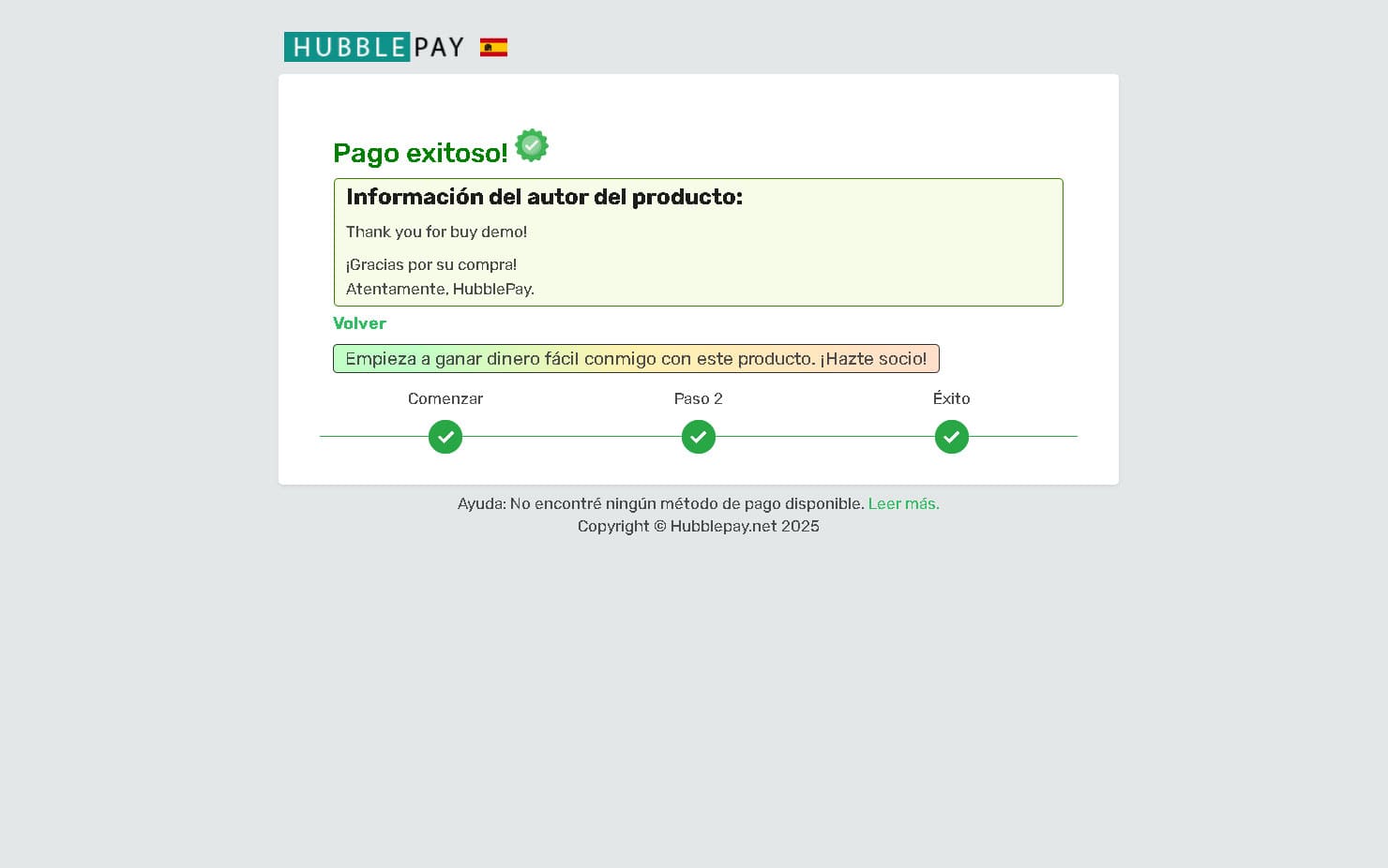 Pago exitoso y entrega del producto Paso final. Pagado con criptomonedas y producto recibido.