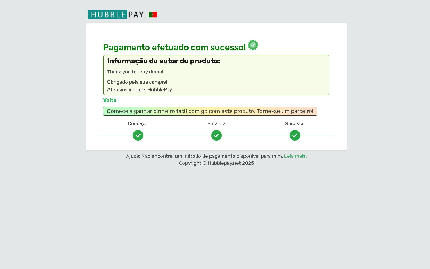Pagamento bem-sucedido e recebimento do produto Etapa final. Pago com criptomoeda e produto recebido.
